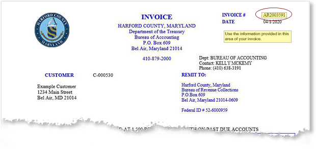 Picture of an example invoice showing the AR Invoice ID location